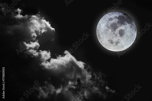Full moon with Black and White sky background.Element of Full moon image furnished by NASA.