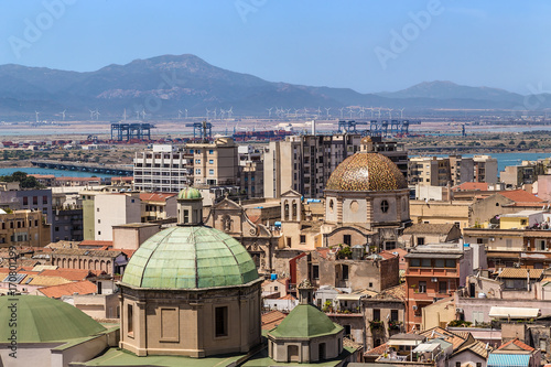 Cagliari, Sardinia, Italy. Scenic view of the city with domes of churches