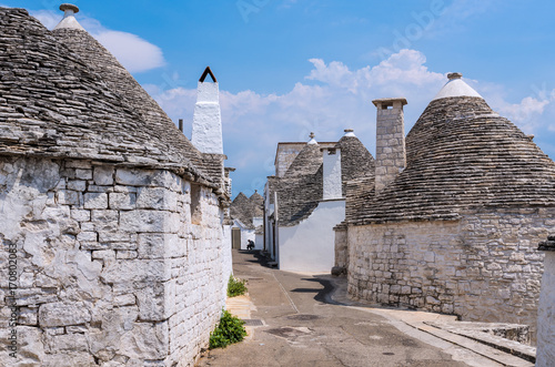 Alberobello (Italy) - The incredible little white town in Apulia region, province of Bari, southern Italy, famous for its unique trulli buildings. Here the historic center in a summer day