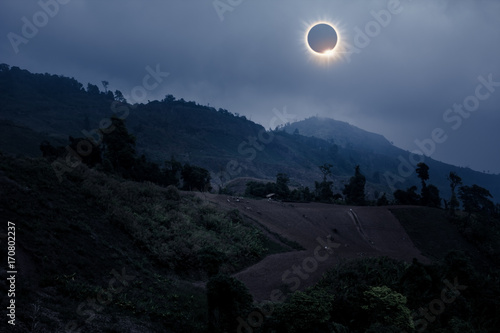 Scientific natural phenomenon. Total solar eclipse with diamond ring effect.