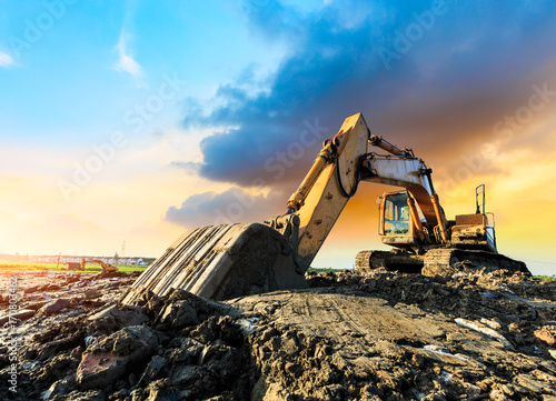 Billede på lærred excavator in construction site
