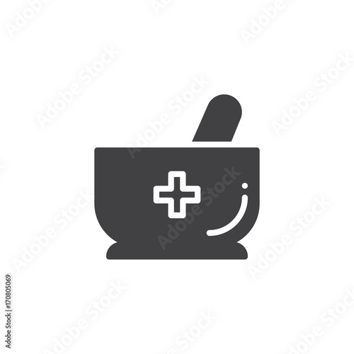 Mortar and pestle icon vector, filled flat sign, solid pictogram isolated on white. Medicine symbol, logo illustration