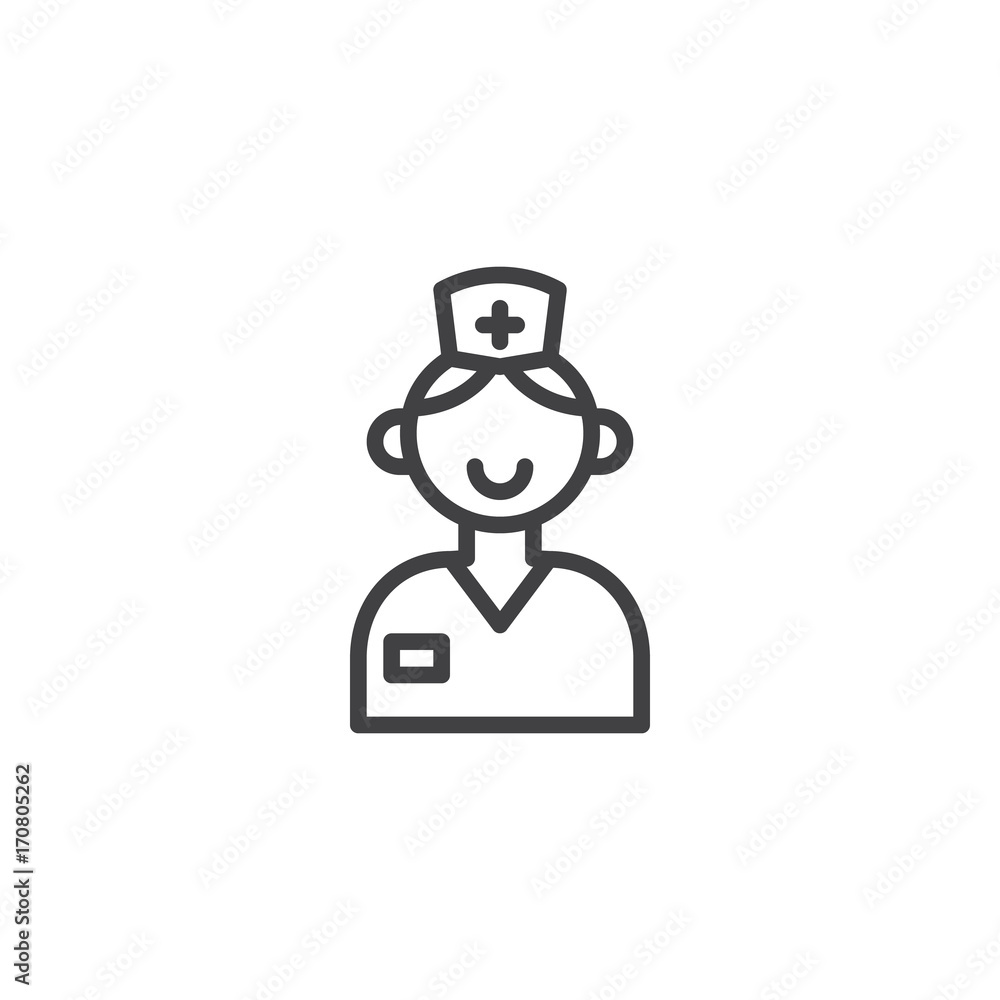 Nurse line icon, outline vector sign, linear style pictogram isolated on white. Symbol, logo illustration. Editable stroke Nurse line icon, outline vector sign, linear style pictogram isolated on white. Symbol, logo illustration. Editable stroke