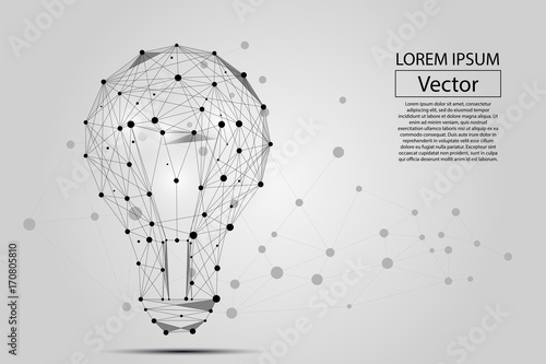 Abstract image of a lamp bulb consisting of points, lines, and shapes. Vector business illustration. Space poly, stars and universe