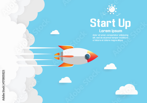 Paper art of Startup project concept. Business flat design vector illustration