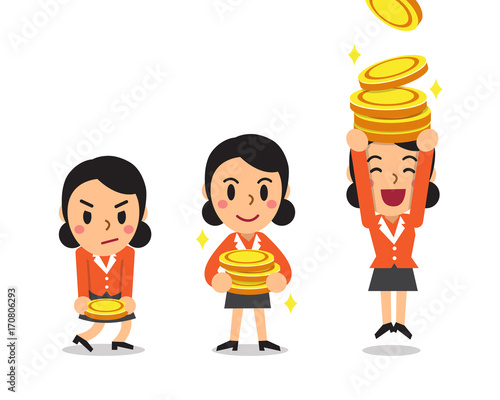 Cartoon businesswoman with money coins