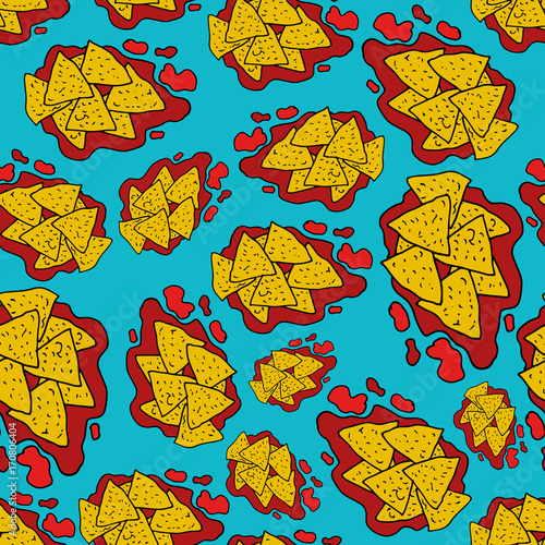 Hand drawing nachos doodle seamless vector pattern