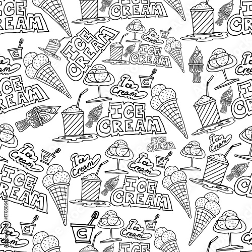 Hand drawing ice cream and cocktails vector doodles pattern
