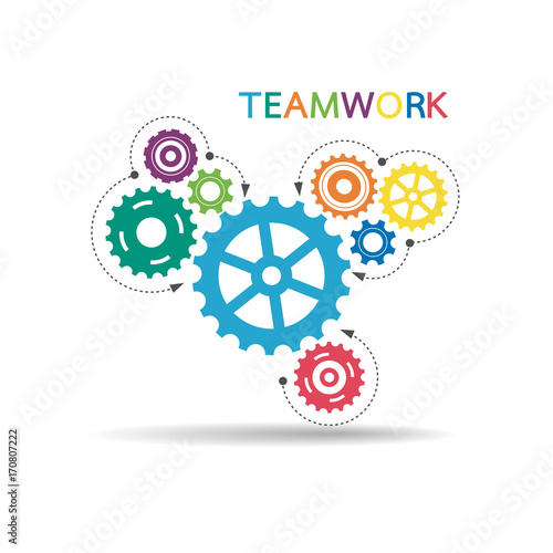 Gears wheels over white background. teamwork creative concept. colorful design. Vector illustration