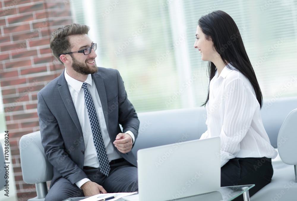 employees of the company talking at the workplace. employees of the company talking at the workplace.