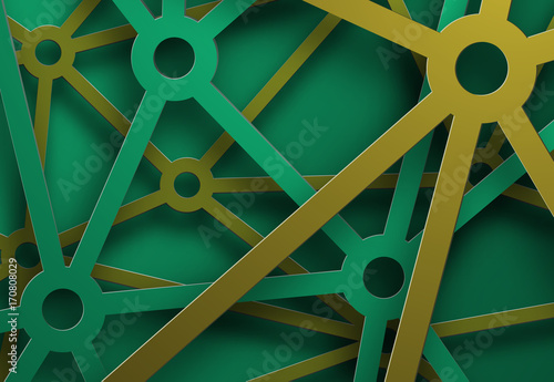 Design of a vector background with cascading green and yellow metal stripes  parts of the network