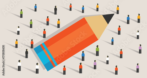 pencil concept of education crowd working together learning study strength as a team unity helping multicultural
