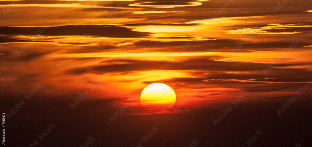 sunset with colorful sky with few clouds