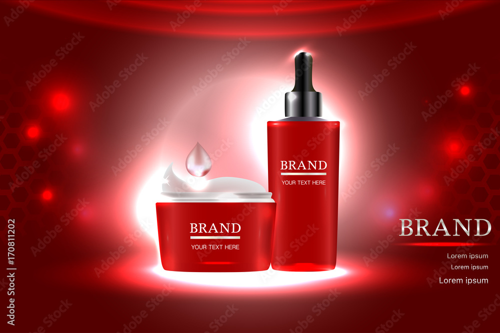 Cosmetic containers with advertising background ready to use, luxury skin care ad design. Illustration vector