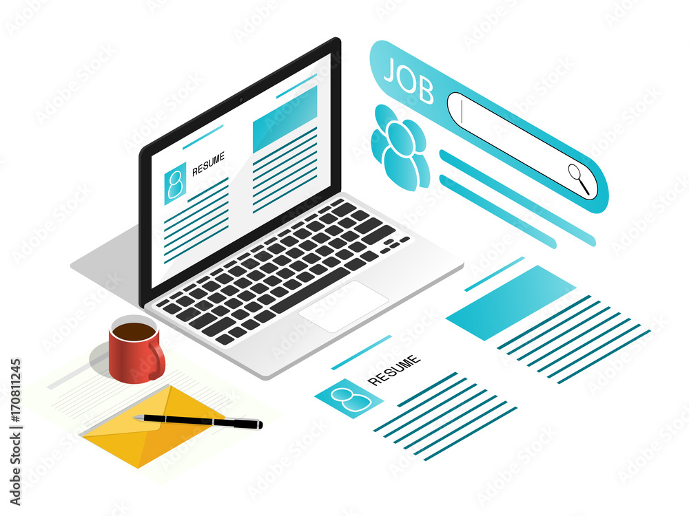 isometric laptop job search resume flat vector isometric laptop job search resume flat vector