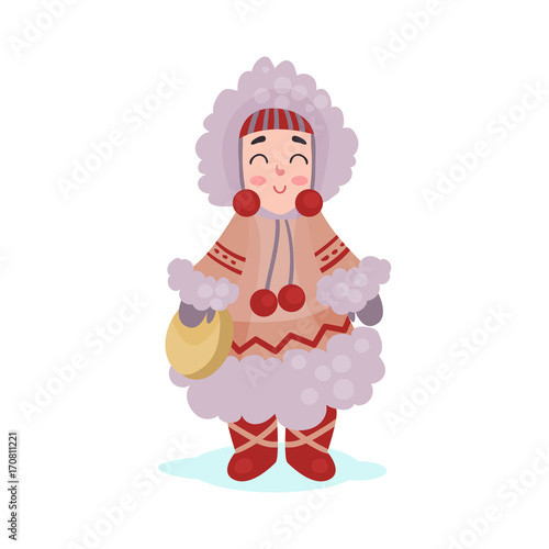 Eskimos woman character dressed in national costume colorful vector Illustration