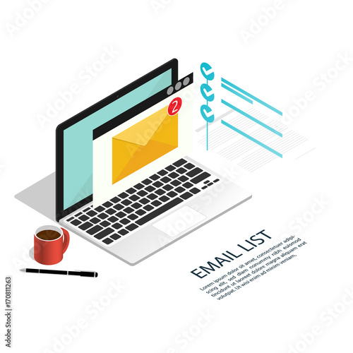 email list laptop isometric vector