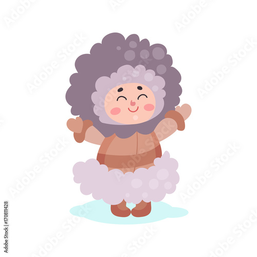 Eskimos girl character dressed in national costume colorful vector Illustration