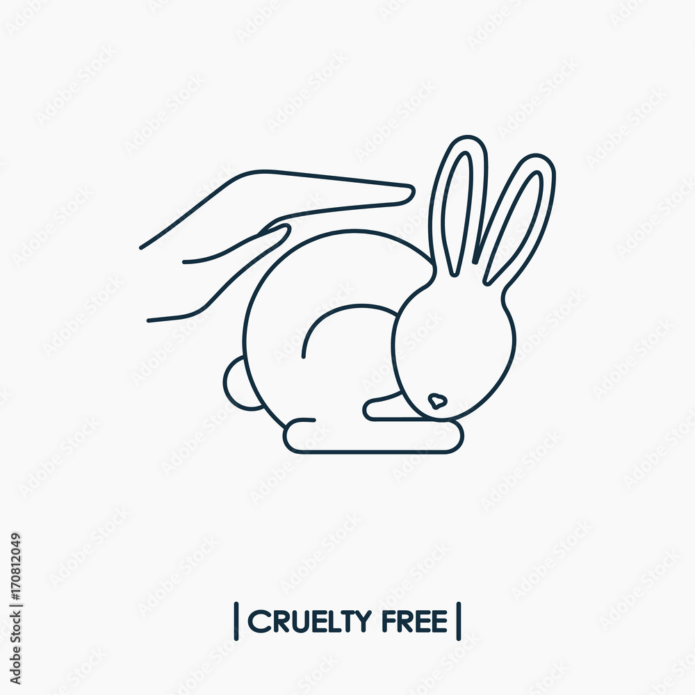 Animal cruelty free logo. Not tested on animals symbol. Rabbit in hands Animal cruelty free logo. Not tested on animals symbol. Rabbit in hands