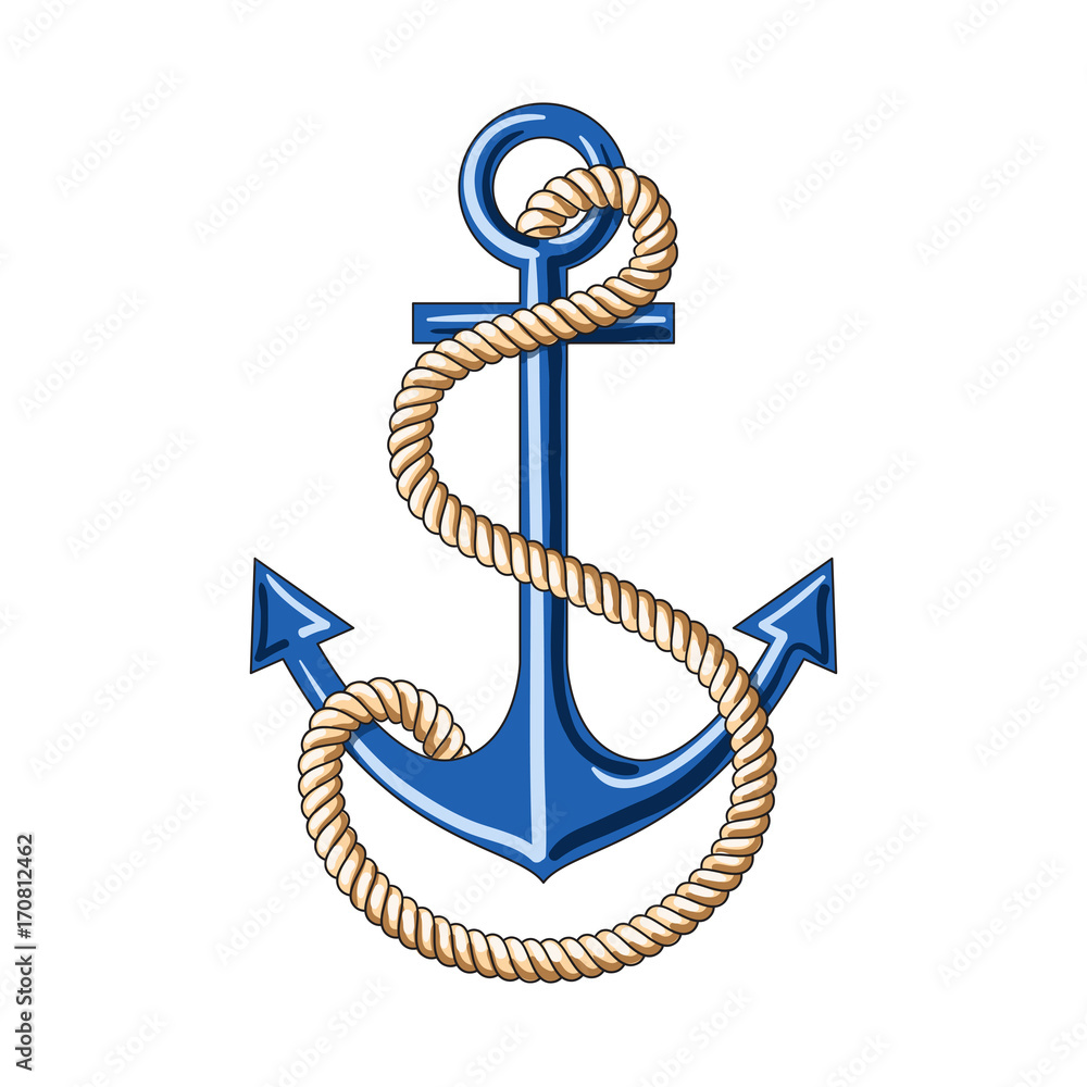 Blue anchor. Marine background Vector illustration. Stock Vector