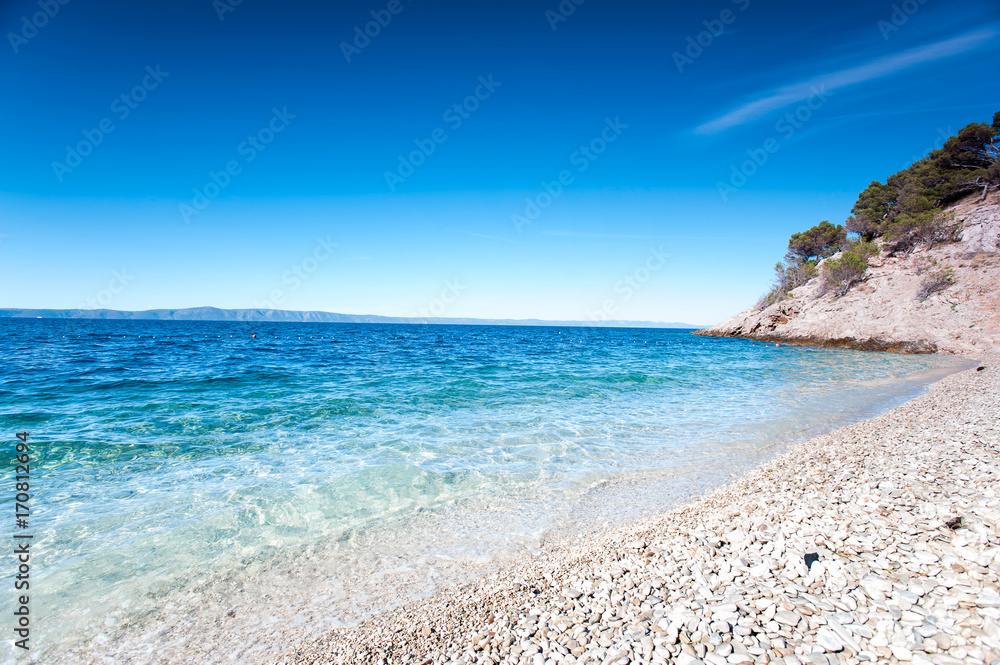 View of Adriatic Sea and quiet majestic bay with beach