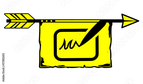 signature sur flèche indienne jaune