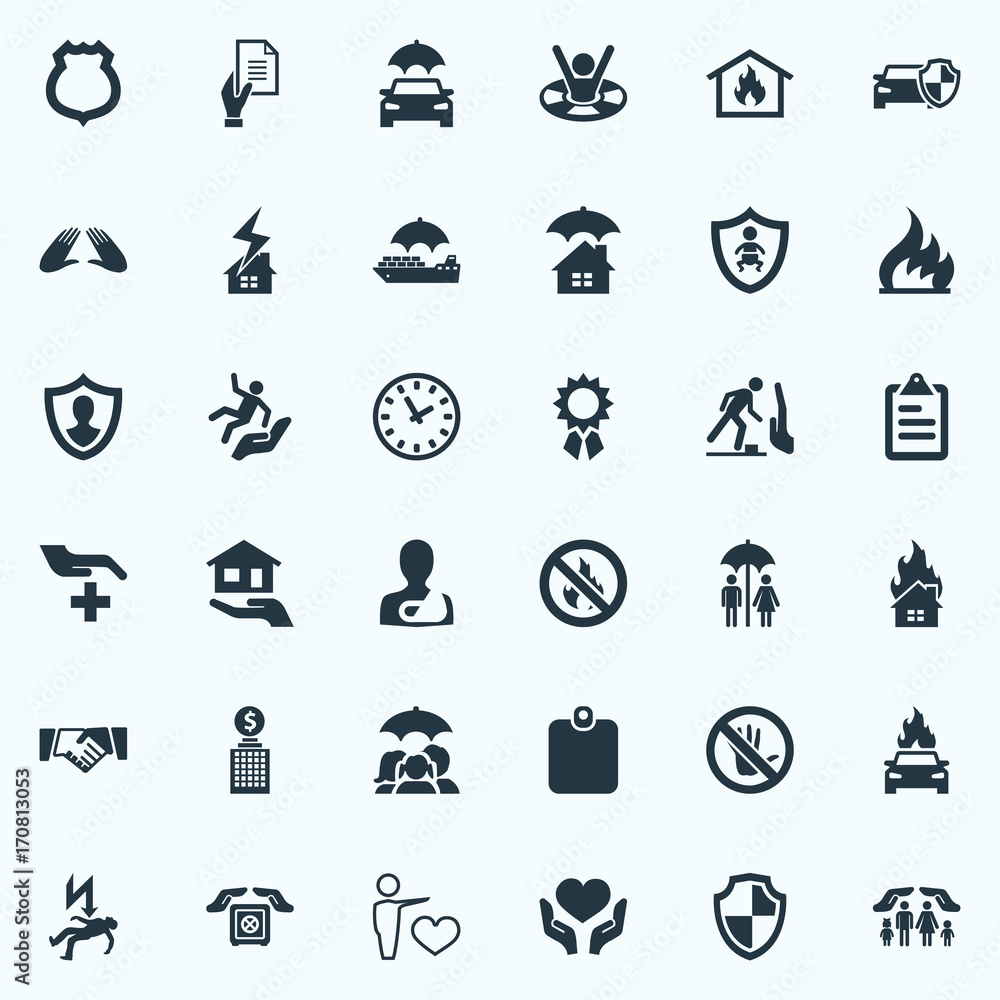 Vector Illustration Set Of Simple Safeguard Icons. Elements Heart In