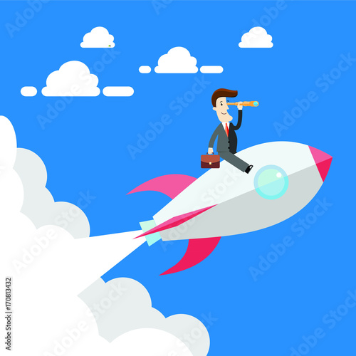 Businessman flying on rocket. Business concept illustration 