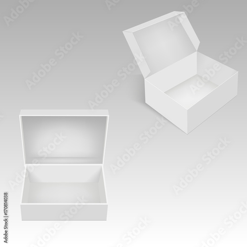 Opened cardboard package box for food, gifts or other products. Vector template.
