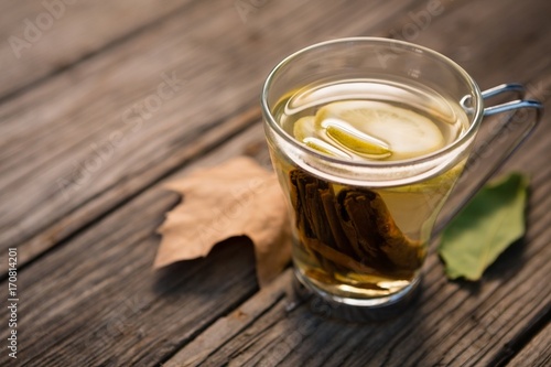 High angle view of lemon tea