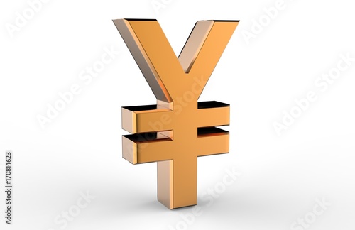 3D Rendering golden Japanese yen Sign isolated on white background