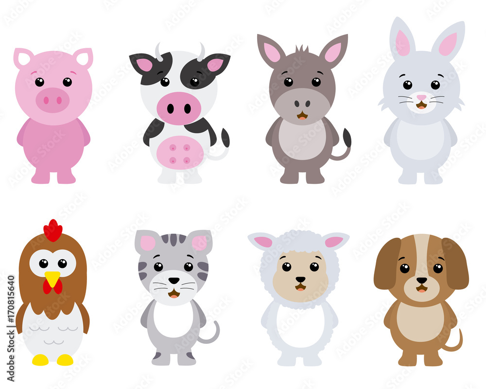 set farm animals isolated with white background set farm animals isolated with white background