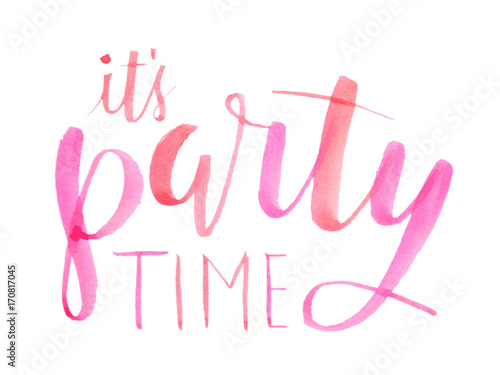 IT’S PARTY TIME Pink and Orange Watercolour Invitation Card
