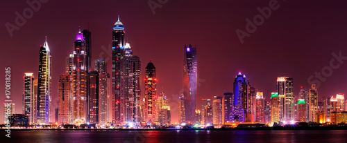 Amazing night panorama of Dubai Marina. United Arab Emirates