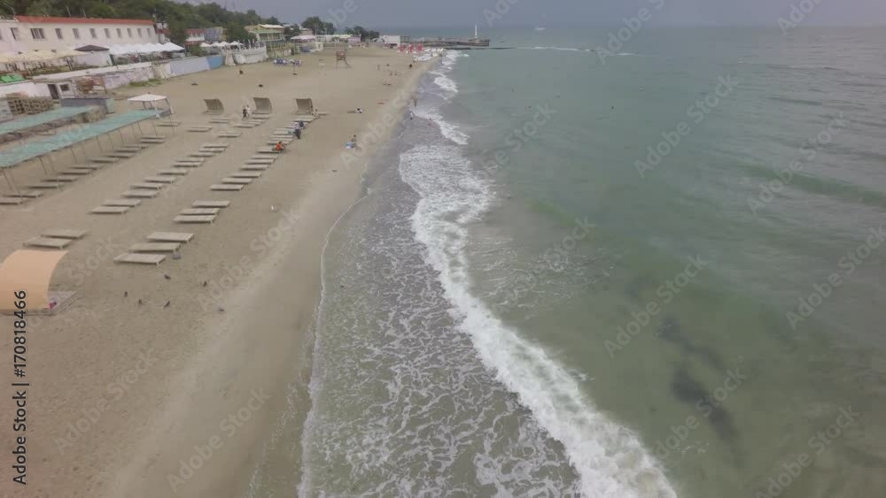 aerial view of Otrada beach in Odessa, raw, 4K aerial view of Otrada beach in Odessa, raw, 4K