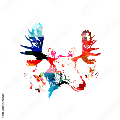 Moose head vector illustration colorful design isolated