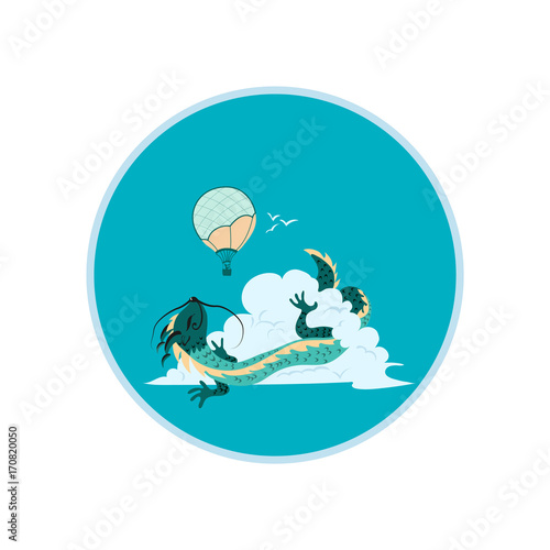 An Asian dragon and an air balloon.