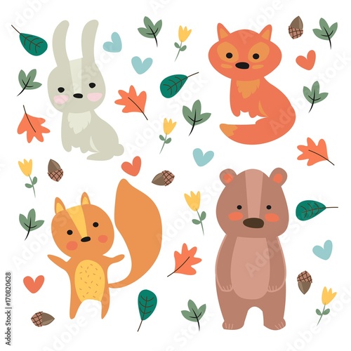 Vector illustration. The cartoon animals. The cute characters.