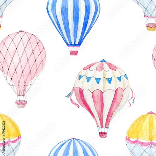 Watercolor air baloon vector pattern