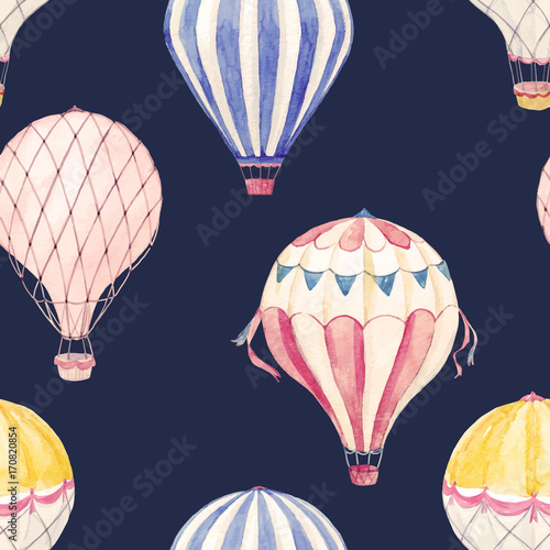 Watercolor air baloon vector pattern