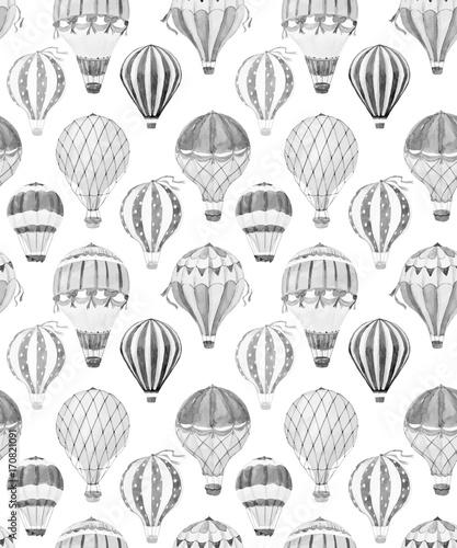 Watercolor air baloon vector pattern