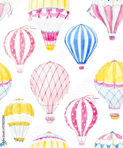 Watercolor air baloon vector pattern