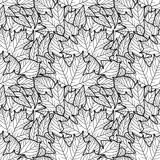 Seamless pattern with leaves. Black and white outline vector image. Adult coloring page