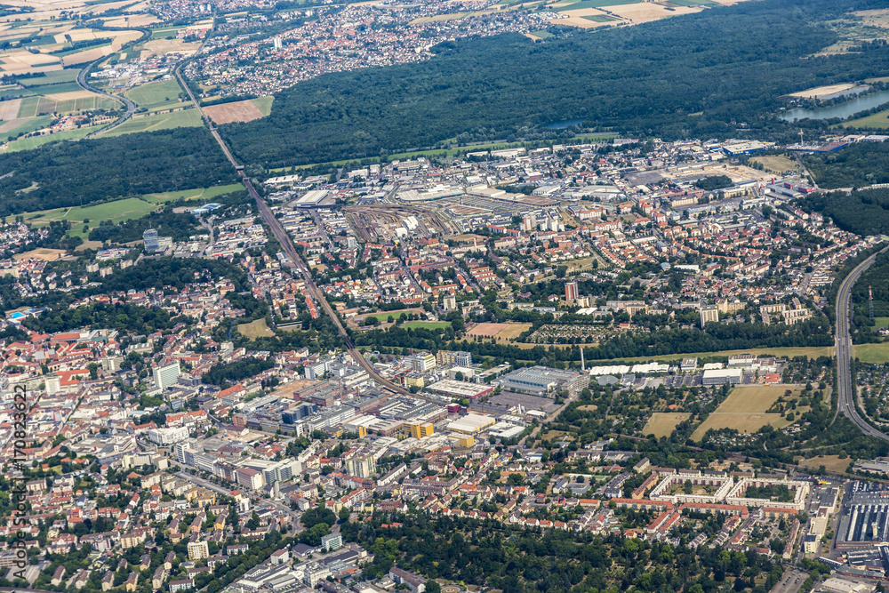 aerial of Hanau near Frankfurt by approaching Frankfurt airport