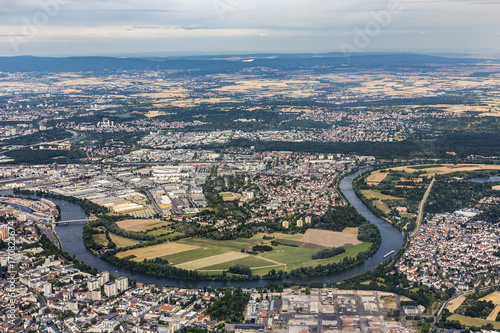 aerial of Hanau near Frankfurt with river Main loop