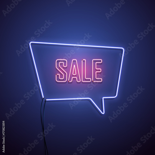 Neon sale sign. Vector illustration.