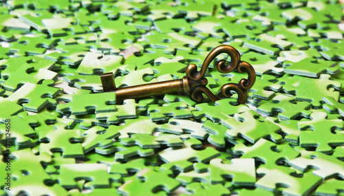 key on pile of green puzzle photo