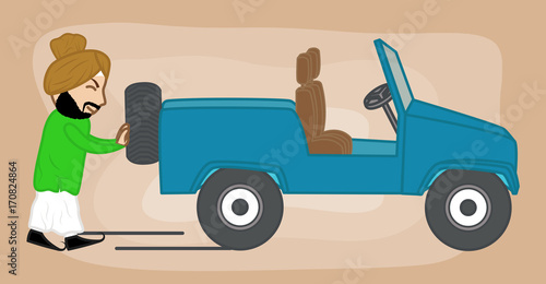 Cartoon Man Pushing Car © VectorShots