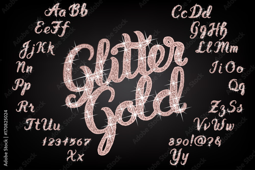 Obraz premium Glitter rose Gold Handwritten alphabet