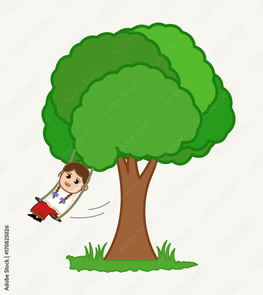 Cartoon indian Girl Swinging in Garden Cartoon indian Girl Swinging in Garden